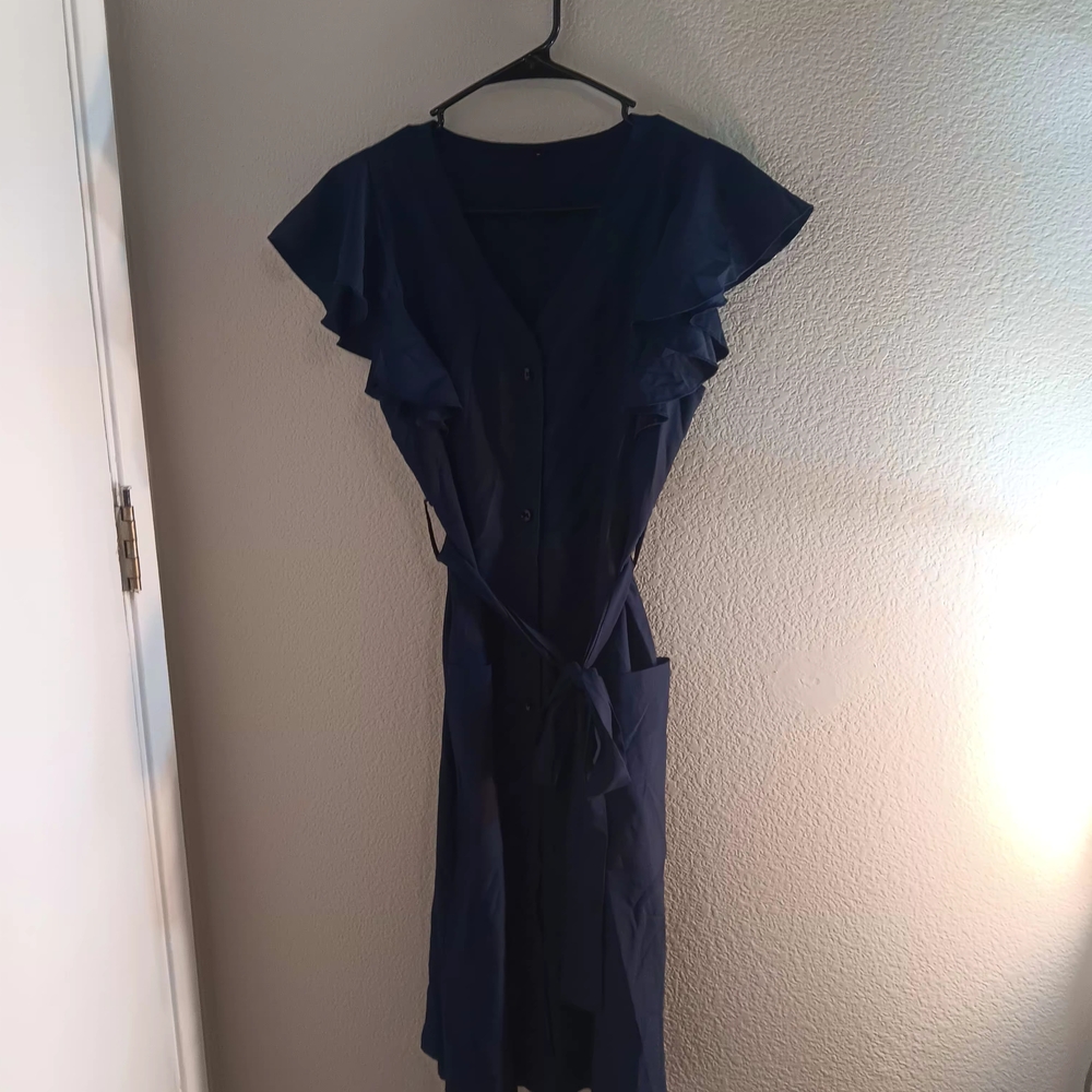 Elegant Navy Blue Ruffle Dress